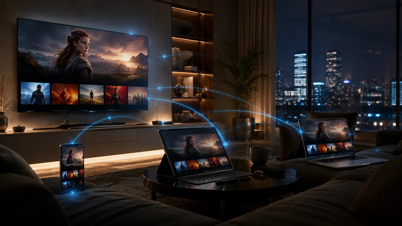 IPTVUSAX premium IPTV streaming service hero banner showing a smart TV displaying live channels, sports, and on-demand content for American households